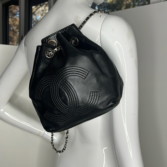 Chanel Black Leather Mini Backpack Bucket Bag Dustbag and Authenticity Card - Picture 1 of 16